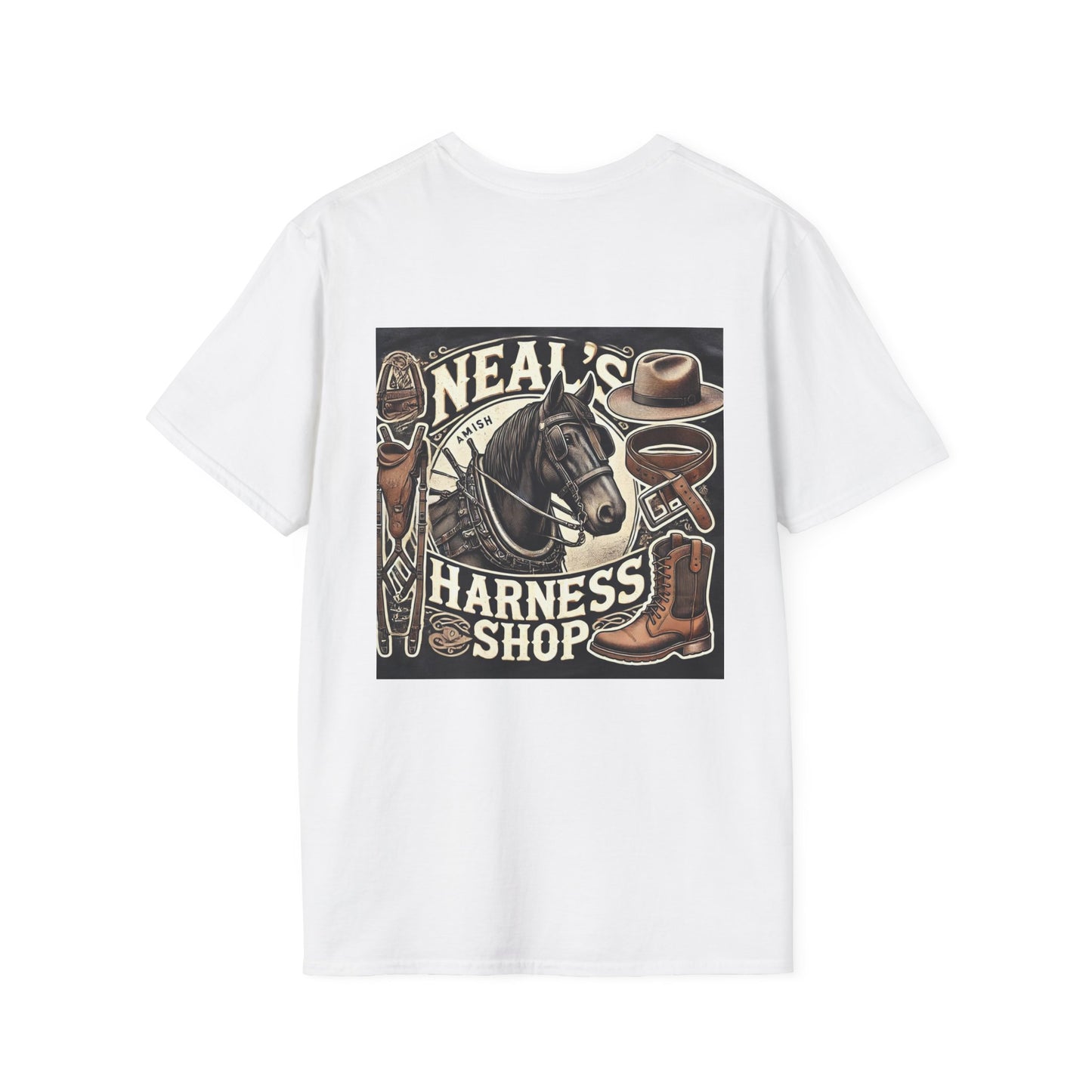 Neal's Harness Shop Unisex Softstyle T-Shirt - (Front and Back Design)