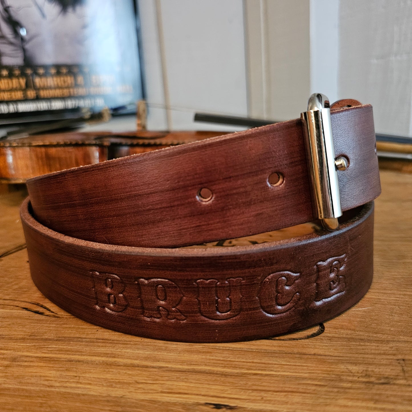 Belt: Amish made CUSTOM STAMPED Leather Belt