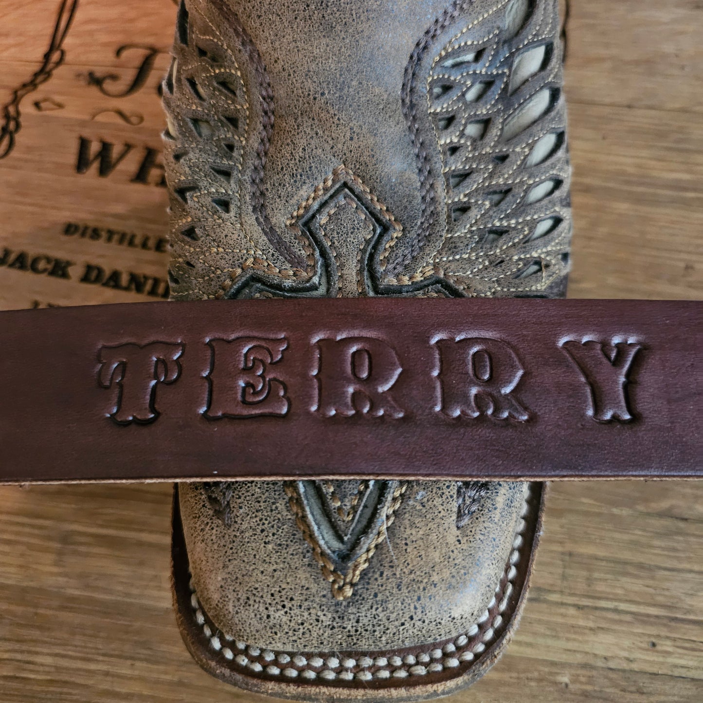 Belt: Amish made CUSTOM STAMPED Leather Belt