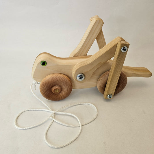 Wooden Toy: Amish Handmade Wooden Grasshopper Pull Toy