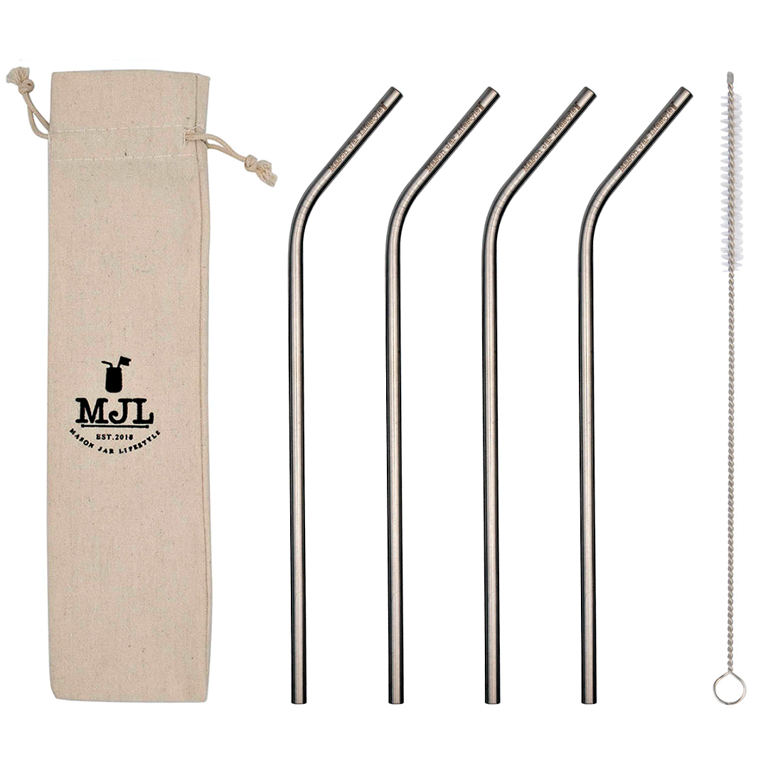 Long Thin Bent Stainless Steel Straw for Quart Mason Jars