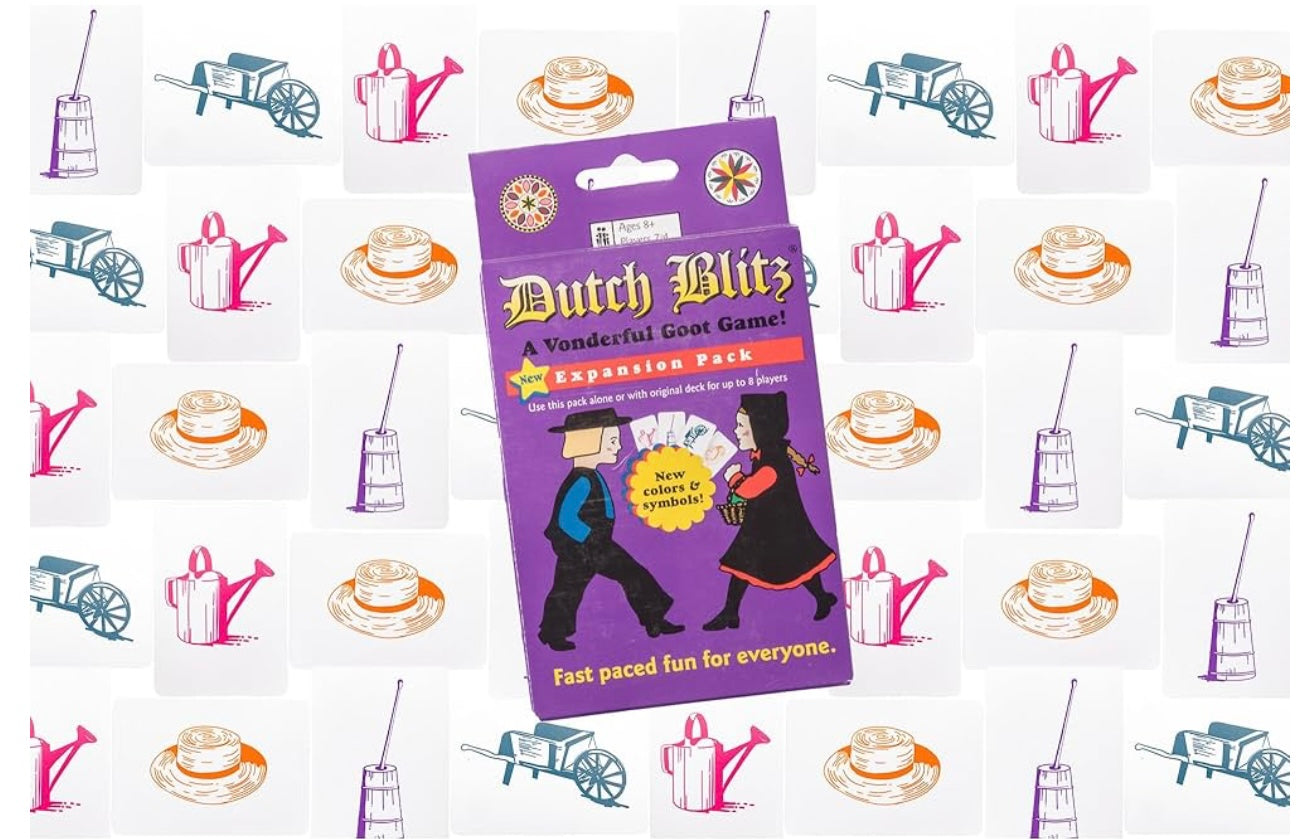 Dutch Blitz Amish card game, expansion pack and new purple expansion pack! (All three games together in one package!)