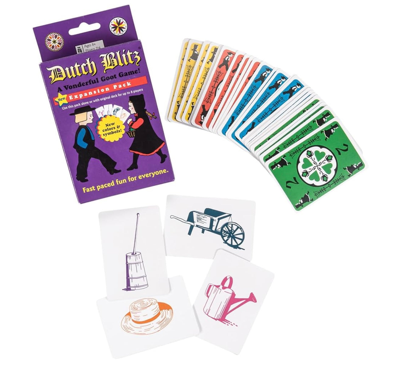 Dutch Blitz Amish card game, expansion pack and new purple expansion pack! (All three games together in one package!)