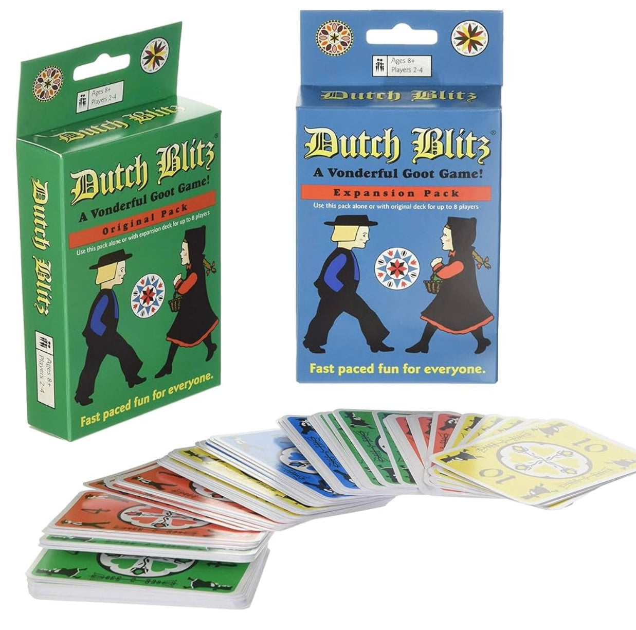 Dutch Blitz Amish card game, expansion pack and new purple expansion pack! (All three games together in one package!)