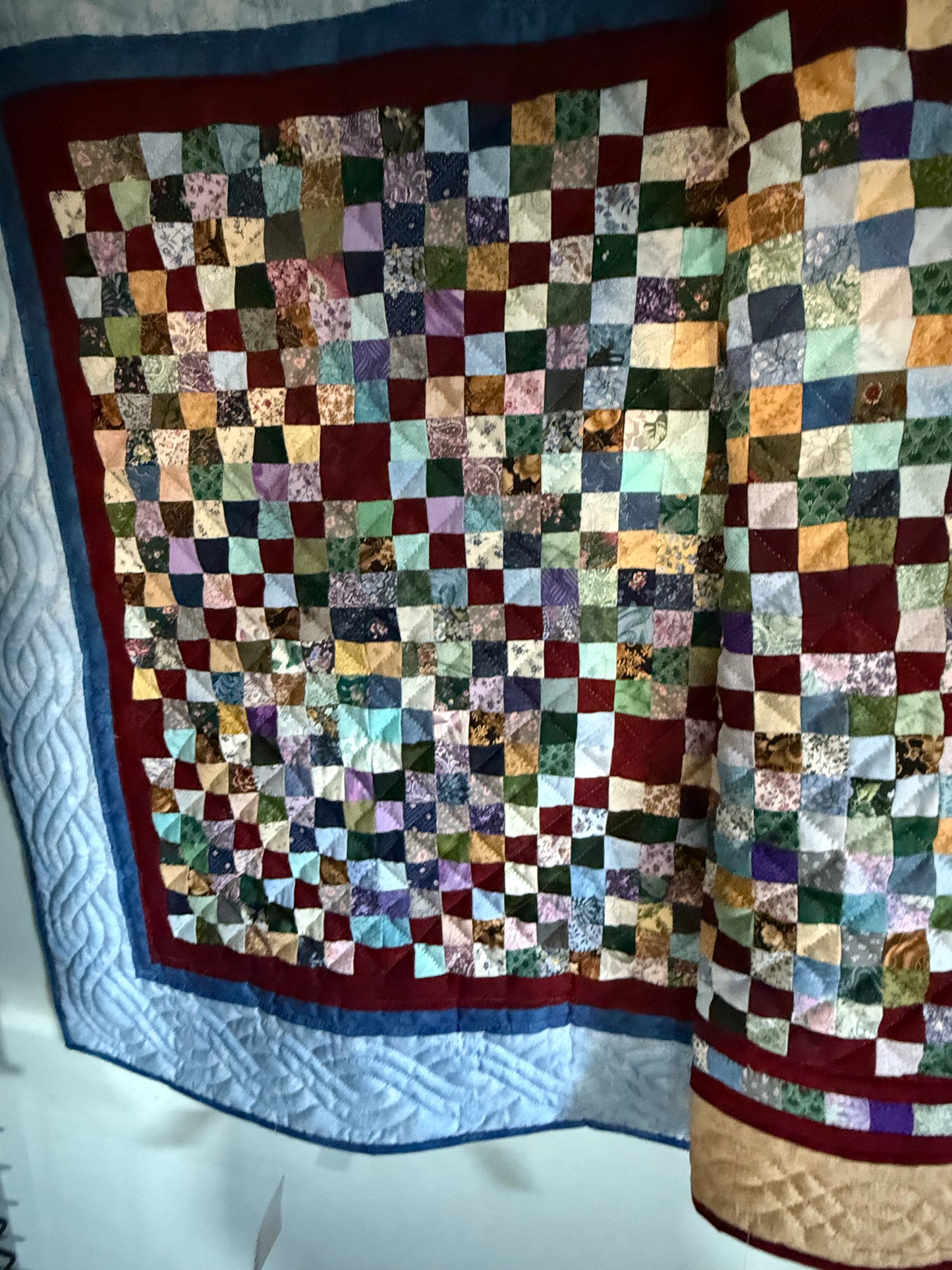 Amish quilt Wall hanging (hundreds of squares on each one!! (Blue border)