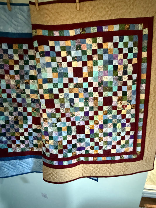 Amish quilt Wall hanging (hundreds of squares on each one!! (Blue border)