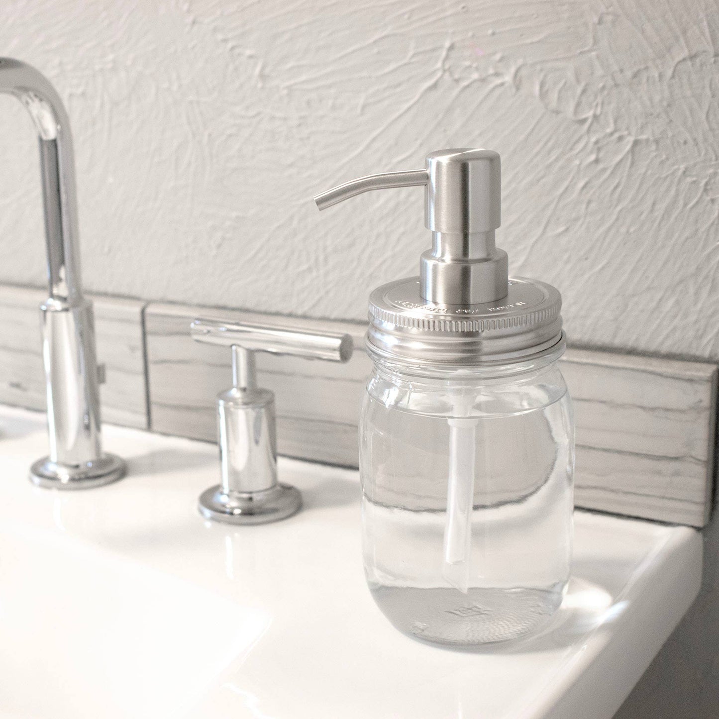 Satin / Brushed Finish Soap Pump Dispensers for Mason Jars