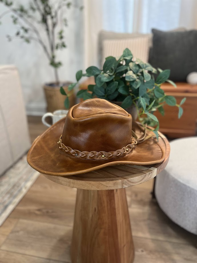 Leather Hat:  Handcrafted by our favorite Amish Artisan